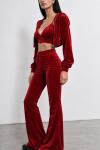 Velo Fransız Kadife Crop+Ceket+alt 3 lu Set Kırmızı