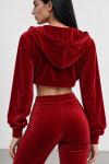 Velo Fransız Kadife Crop+Ceket+alt 3 lu Set Kırmızı