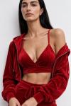 Velo Fransız Kadife Crop+Ceket+alt 3 lu Set Kırmızı