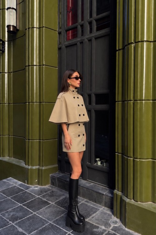 Angie Trench Binici Set Bej