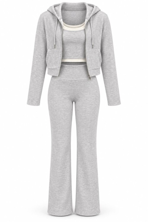 Candy 3 Parca Taty Crop Ceket Set Gri