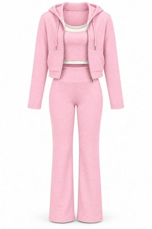 Candy 3 Parca Taty Crop Ceket Set Pembe