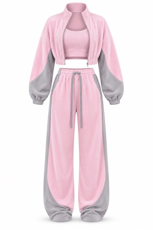 Zoi Kadife Esofman Seti Retro Pembe