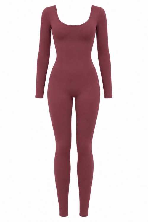 Loly Basic Uzun Kollu Tulum Bordo