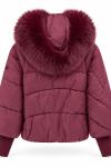 Bergen Kurklu Ithal Puffer Mont  Bordo