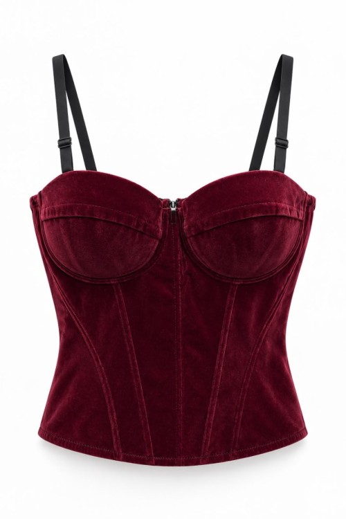 Lizbon Kadife Gloplu Premium Korse Bordo