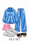 Eka Saten Oversize Set Mavi