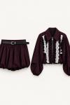 Lora Balon Etek + Bluz Set Bordo