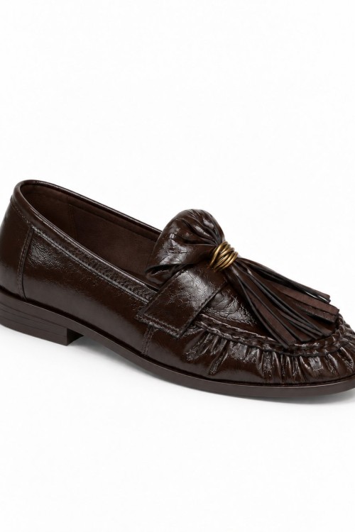 VERA Gold Aksesuarlı Püsküllü Kadın Loafer  Kahverengi