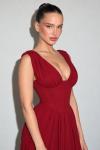 Castellon Premium Korse Detaylı Saten Elbise Bordo