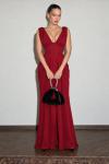 Castellon Premium Korse Detaylı Saten Elbise Bordo