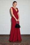 Castellon Premium Korse Detaylı Saten Elbise Bordo