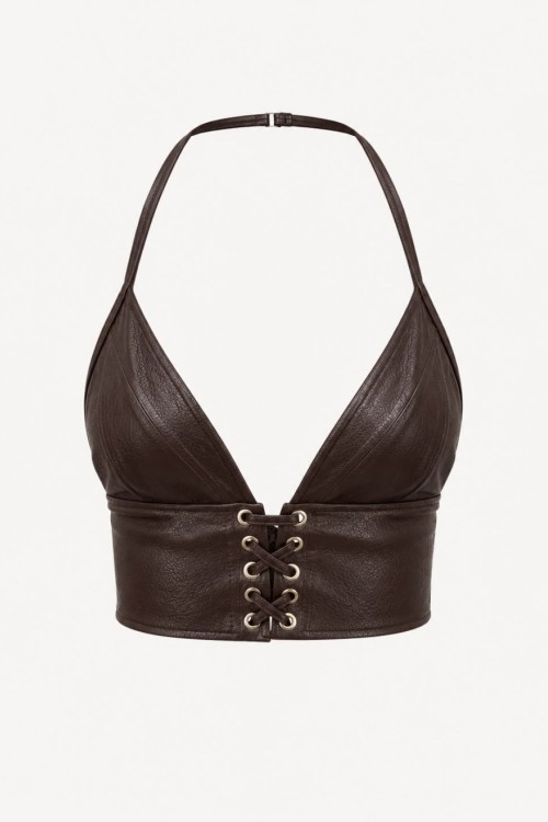 Bixy Deri Crop Kahverengi