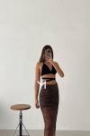 Gely İç Astarlı Leopar Midi Tül Etek Leopar