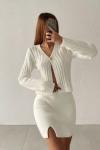 Niola Hırka+Etek İnci Düğmeli Harika Yumoş Takım Beyaz