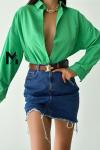 Wendiy Yırtık Detay İthal Denim Etek  Mavi