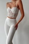 Calita Poliamid Dantelli Crop top Beyaz