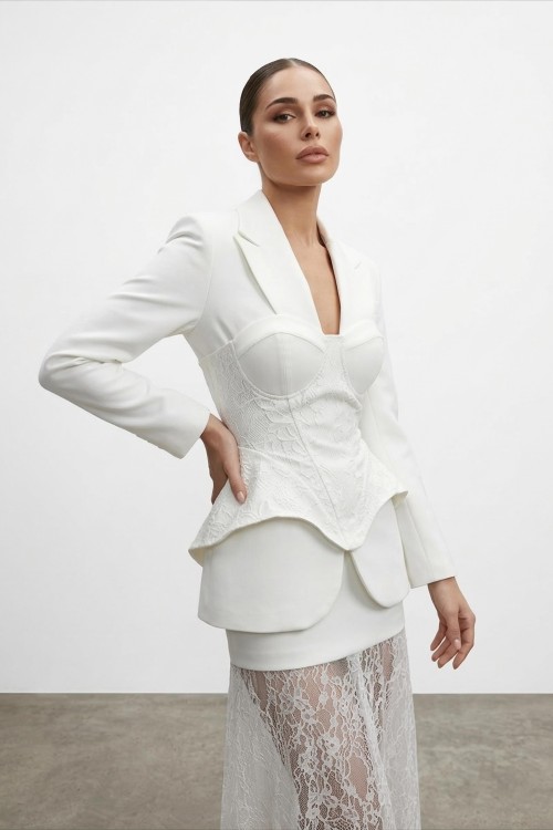 Elche Dantel Etekli Premium Takım Beyaz