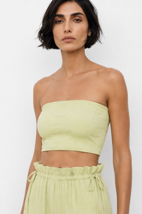 Kety Pantolon+Crop Rahat Kalıp Bohem Takım Yeşil