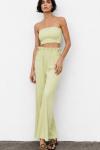 Kety Pantolon+Crop Rahat Kalıp Bohem Takım Yeşil
